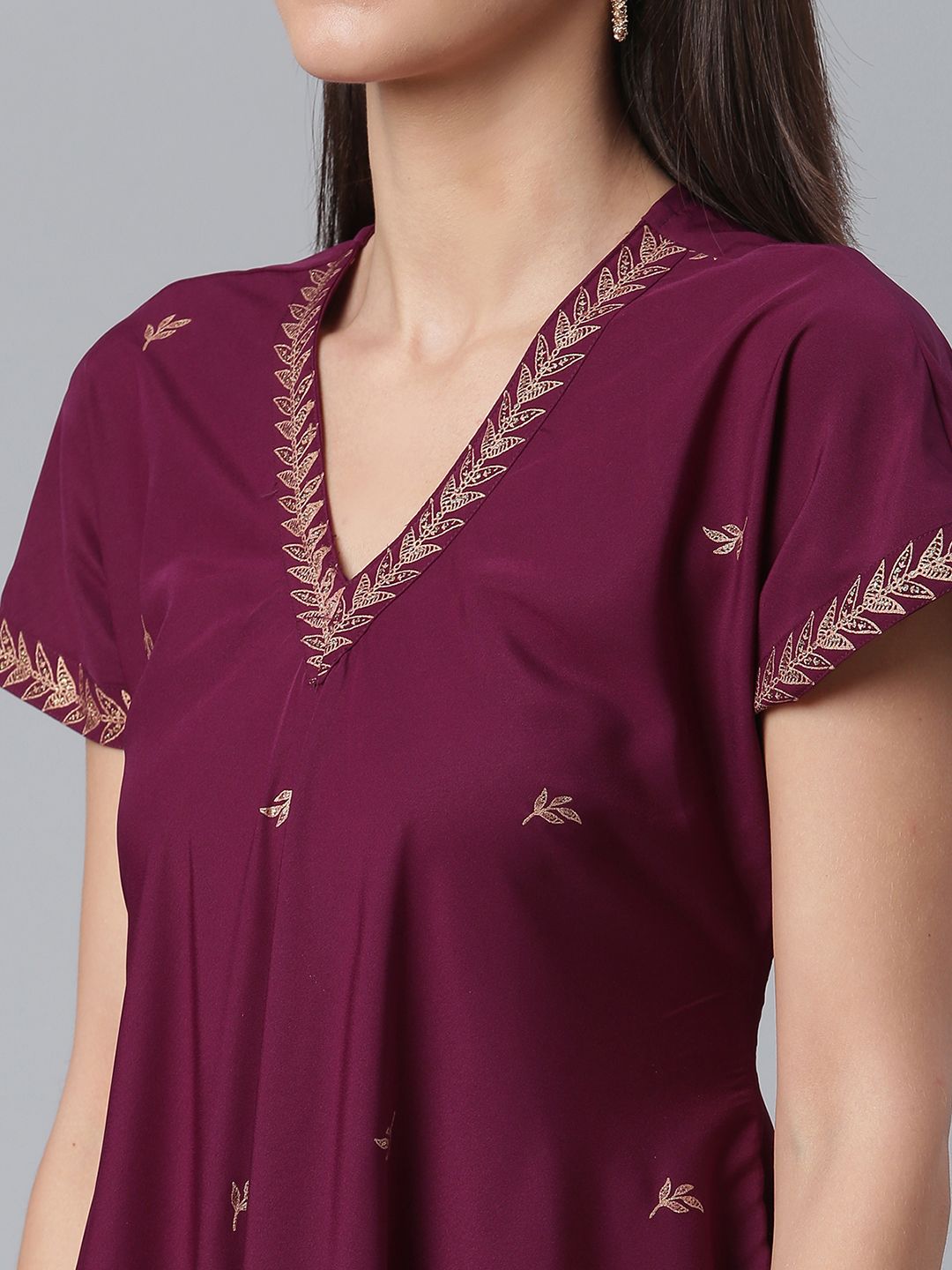 Burgundy Glitter Print Kimono Style Kurta With Palazzo