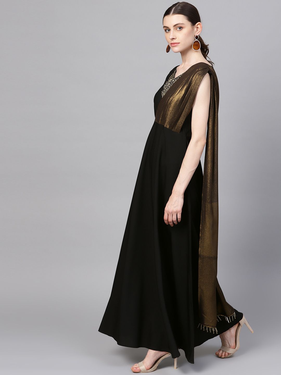 Black & Gold Draped Dress