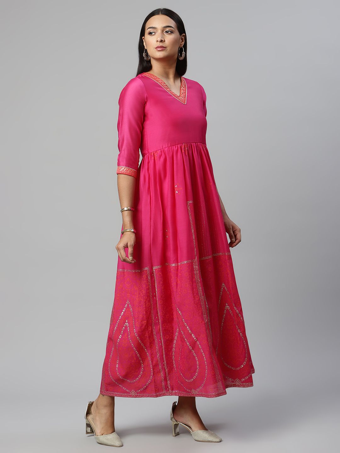 Pink Crepe Printed Maxi Dress