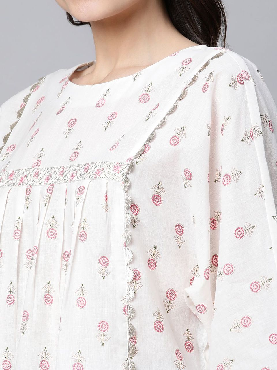 Off White Pure Cotton Floral Printed Tunic