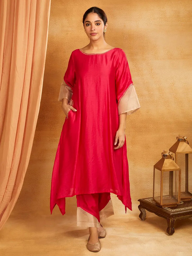 Pink Chanderi Silk Tissue Sleeves Co-ord Set