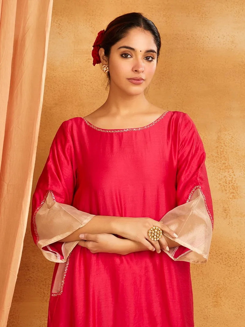 Pink Chanderi Silk Tissue Sleeves Co-ord Set