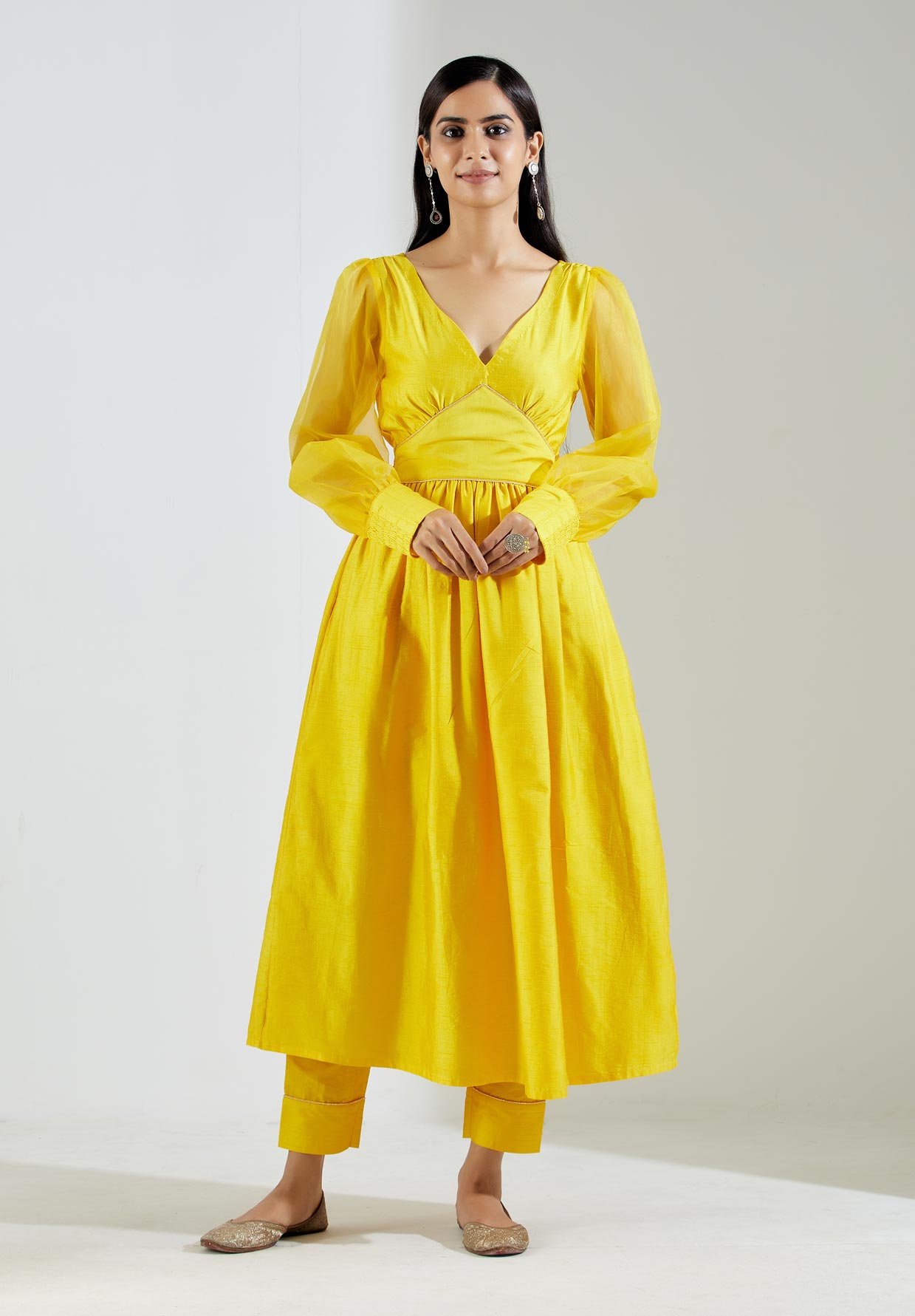 Yellow Electra Kurta Dress with Pant (Set of 2)