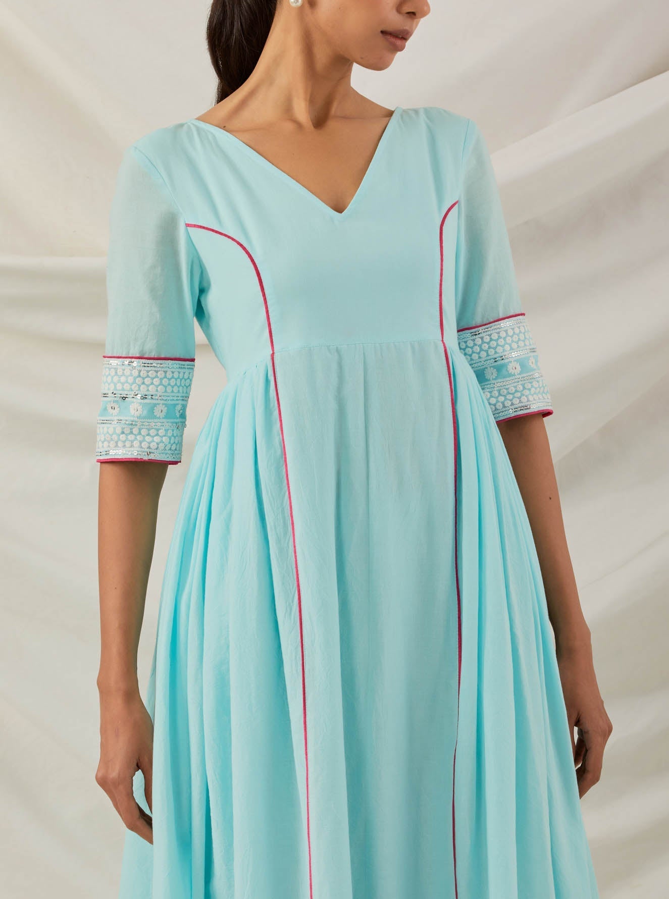 Blue Plain Markab Anarkali Kurta With Chikankari Border