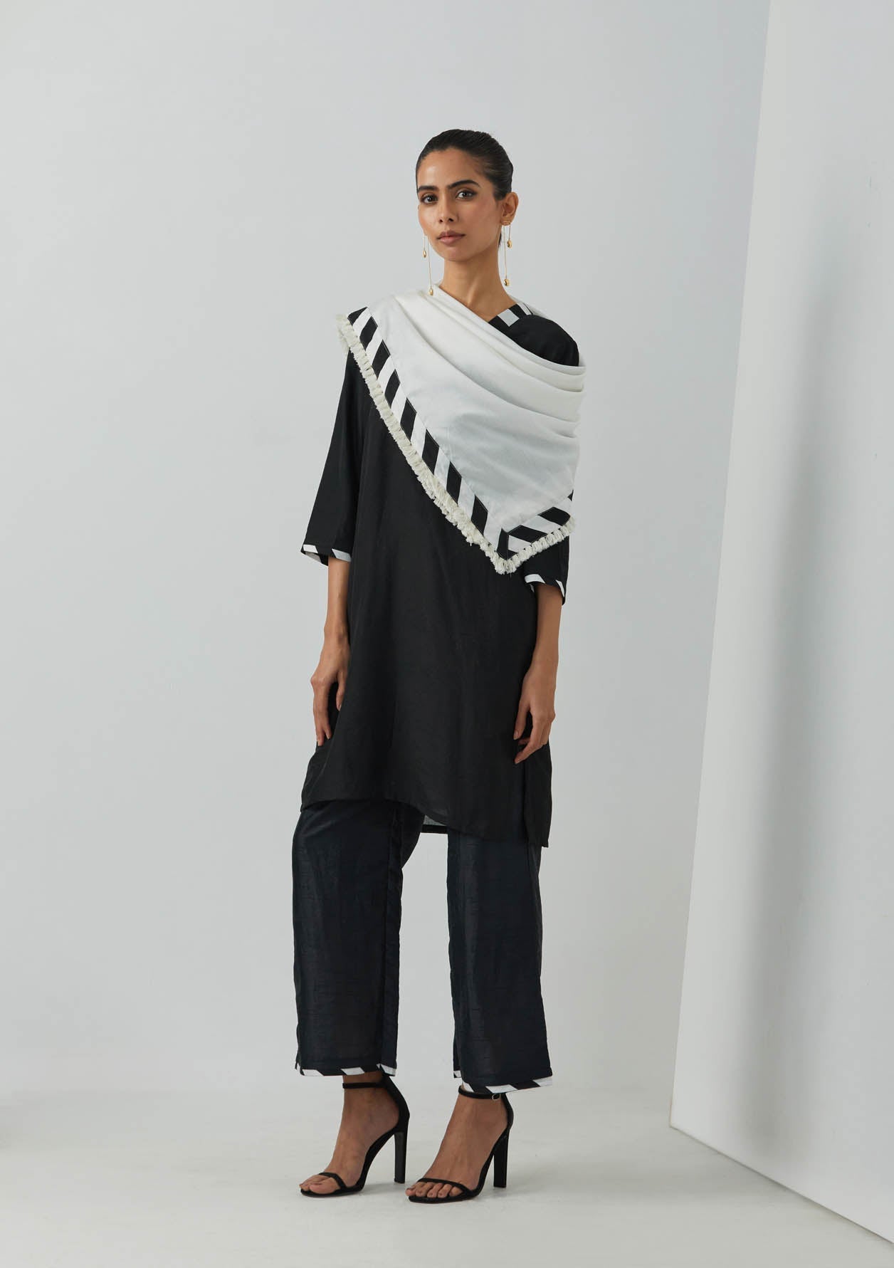 Black Chanderi Kali Short Kurta With Palazzo (Set Of 2)