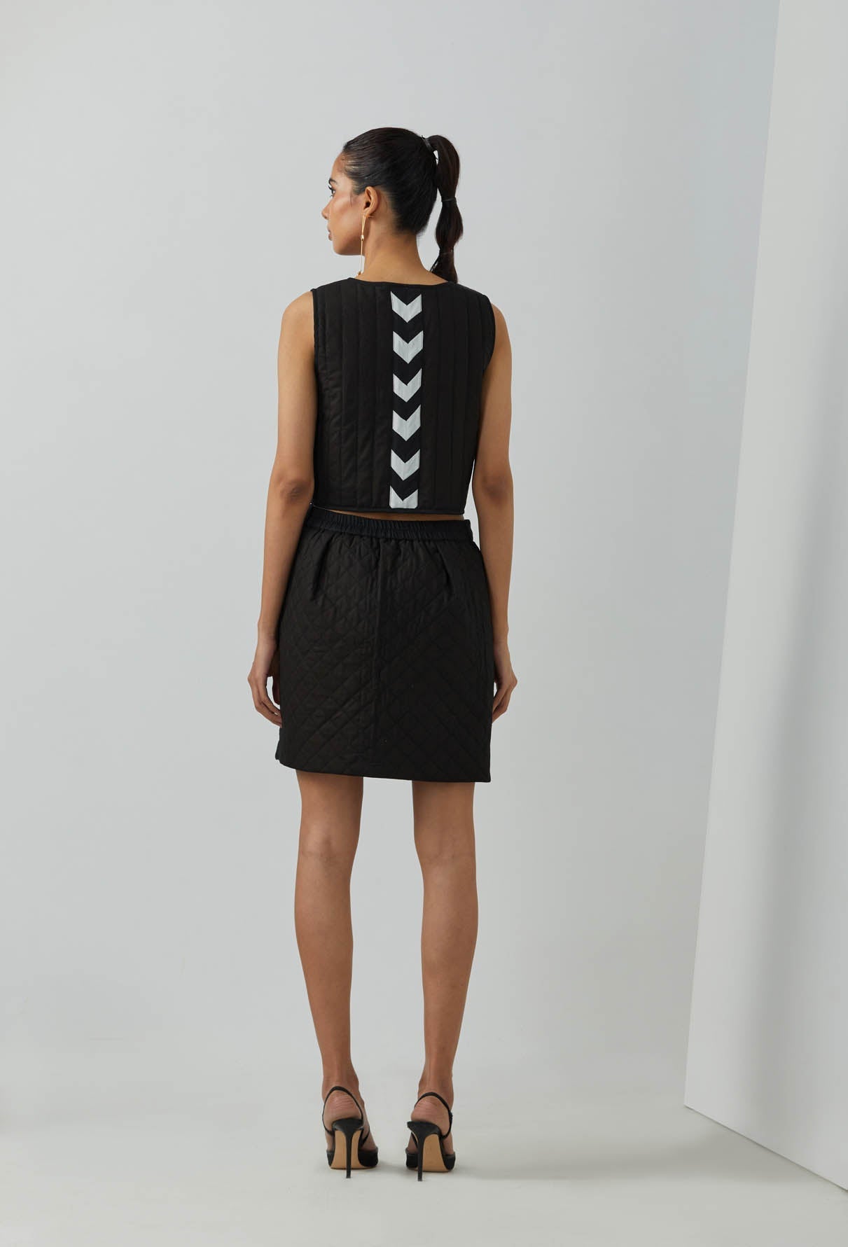Black Cotton Panoply Overlapped Jacket With Quilted Skirt (Set Of 2)
