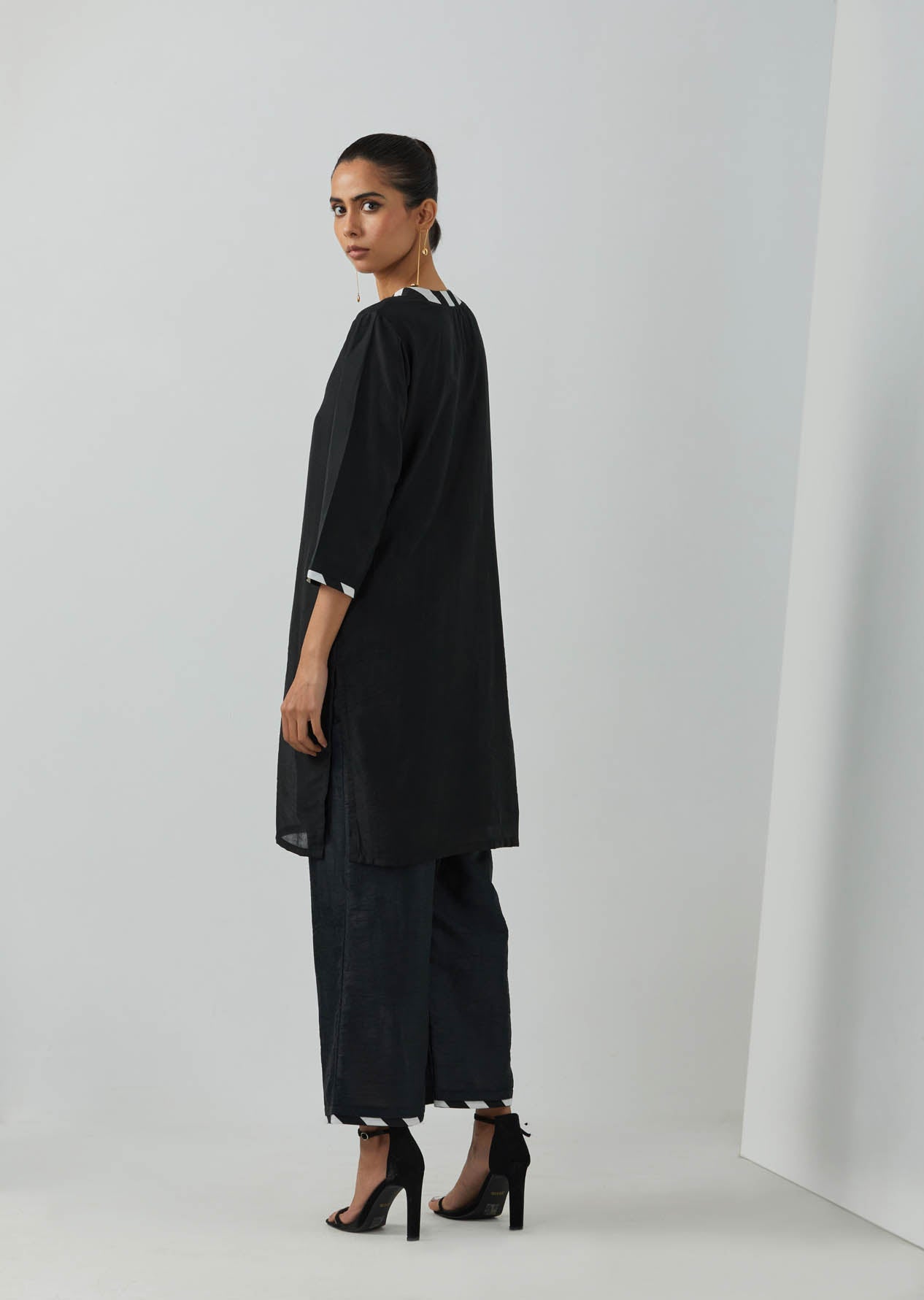 Black Chanderi Kali Short Kurta With Palazzo (Set Of 2)
