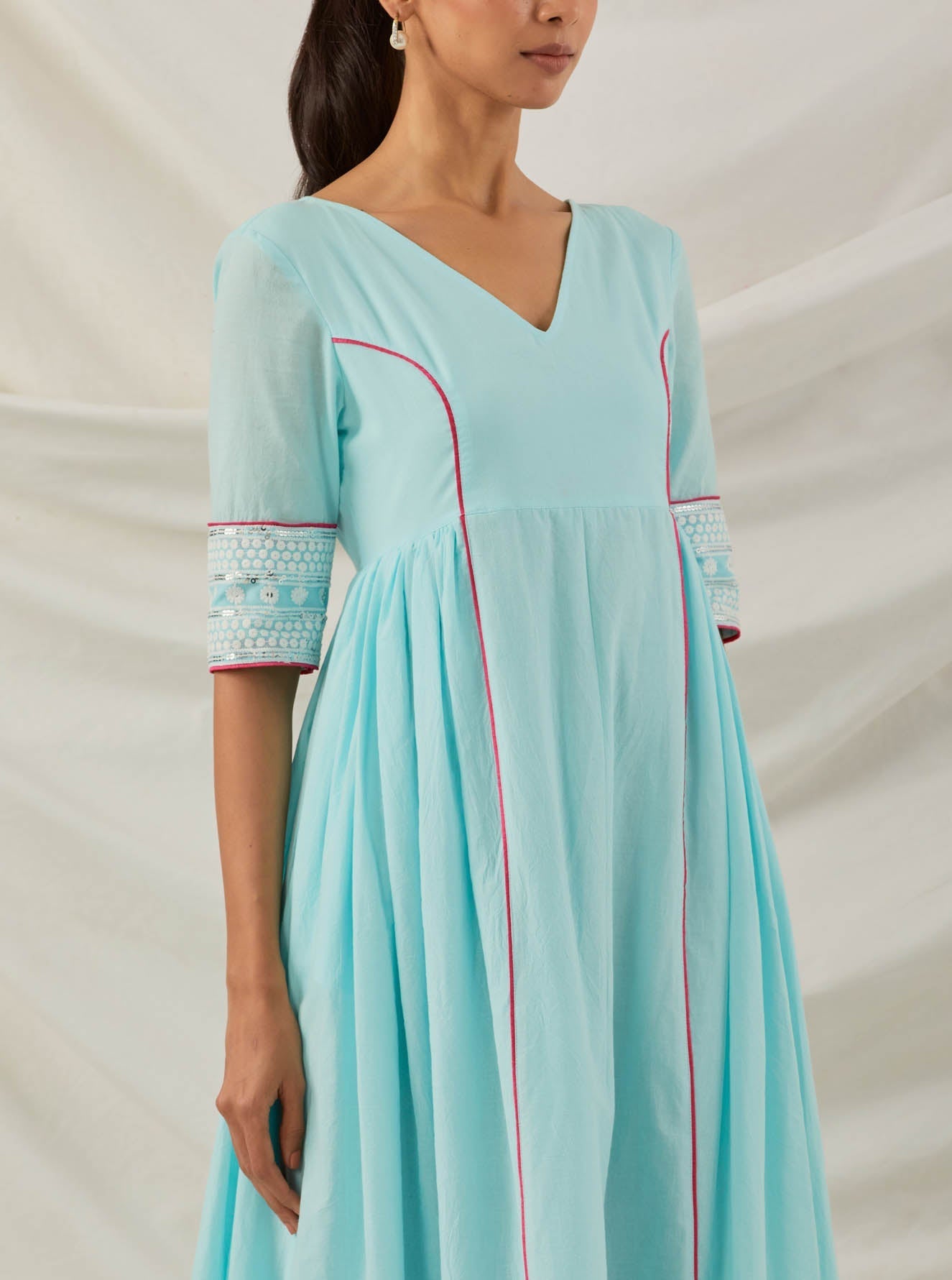 Blue Plain Markab Anarkali Kurta With Chikankari Border