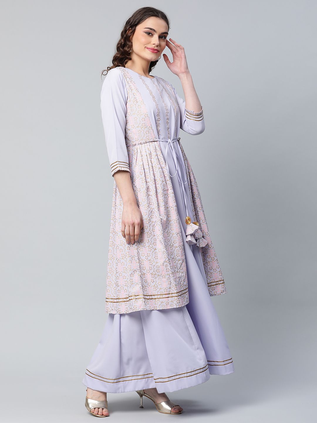 Lavender Crepe Floral Printed Dress