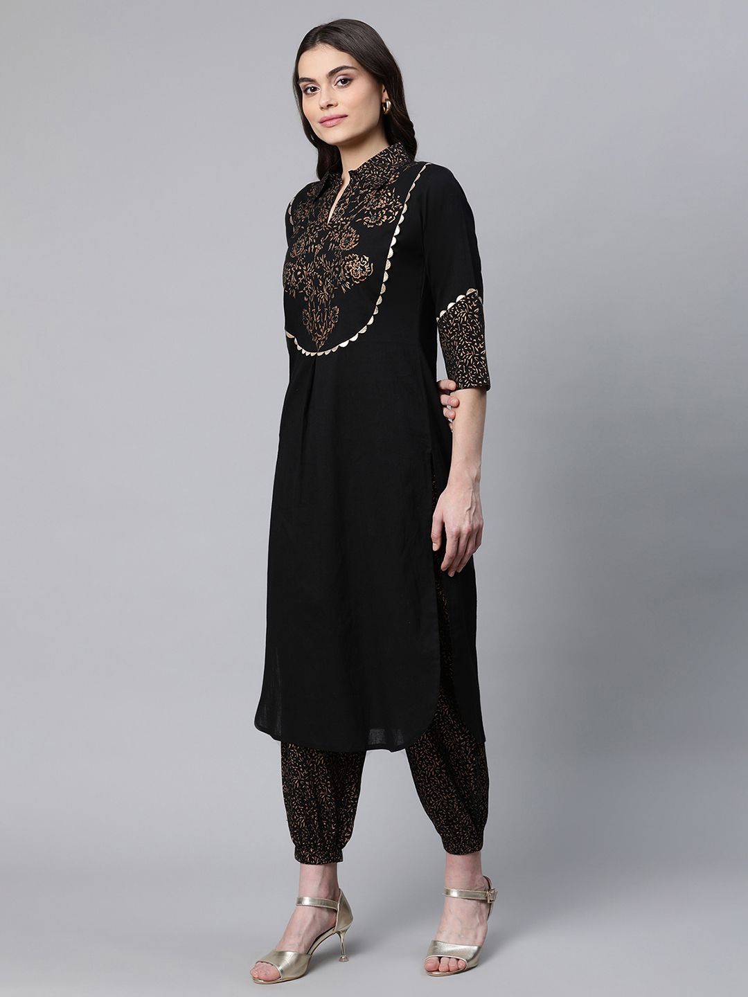 Black Pure Cotton Printed Kurta & Pant Set