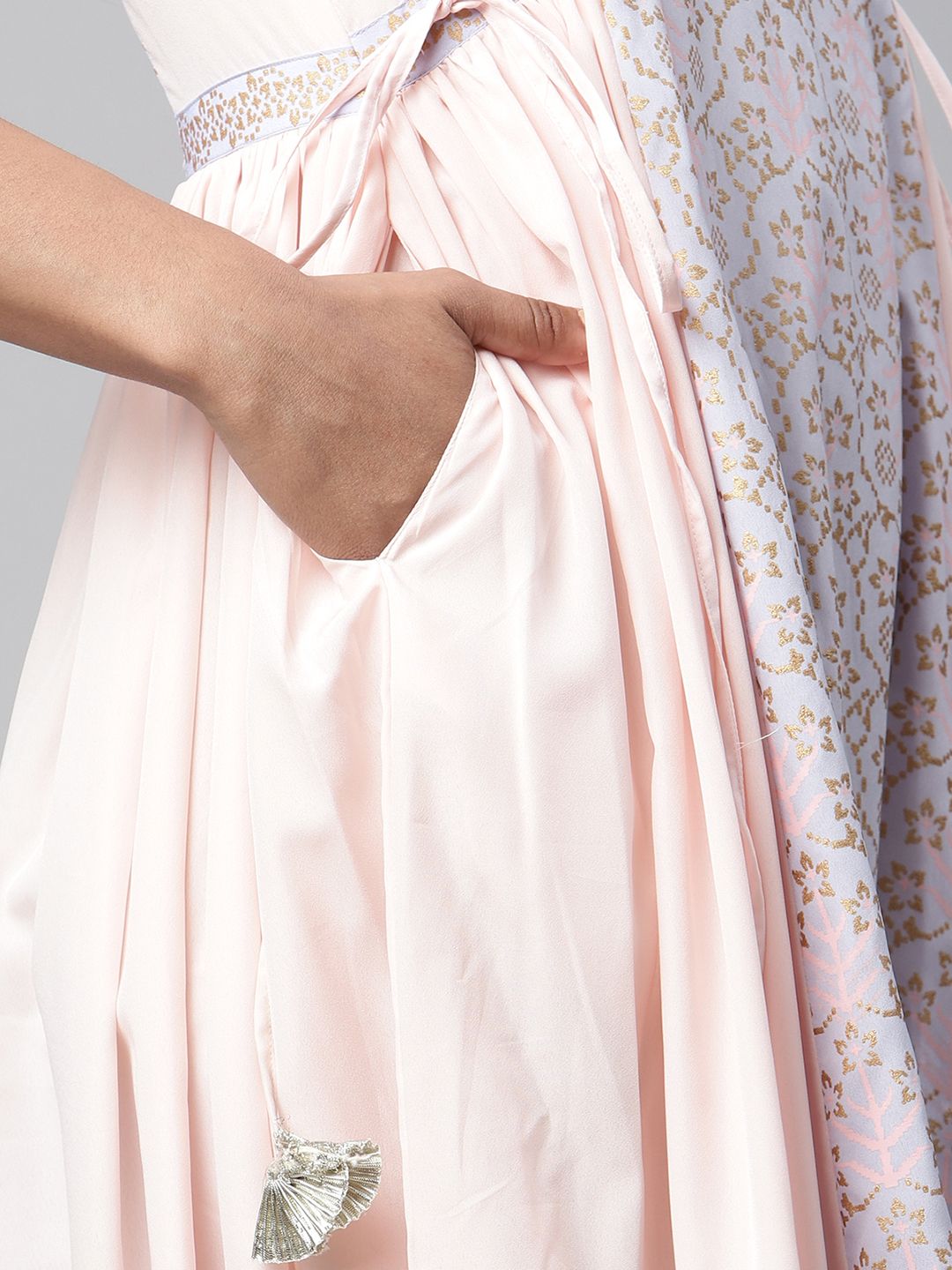 Pink Khari Print Layered Dress