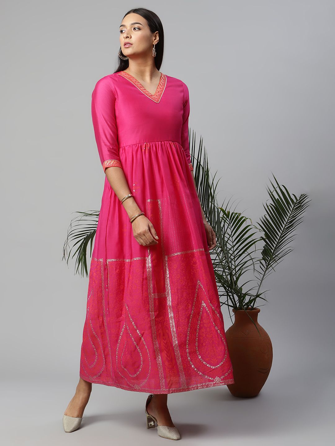 Pink Crepe Printed Maxi Dress