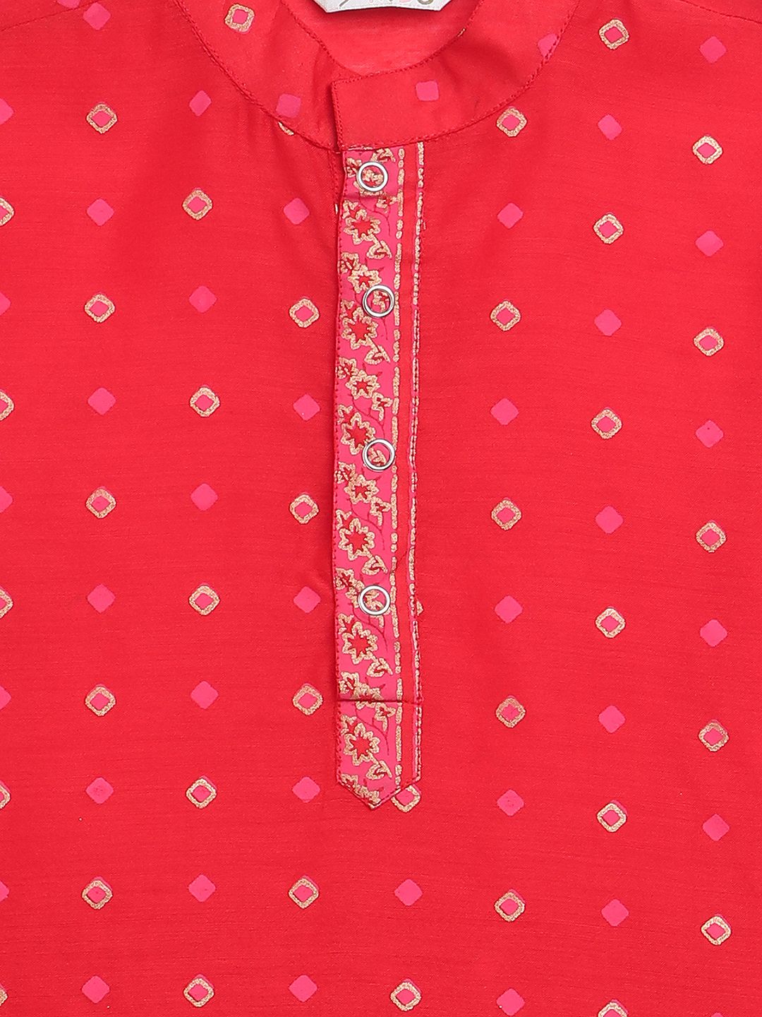 Boys Red Chanderi Gold Khari Print Kids Kurta Churidar Set