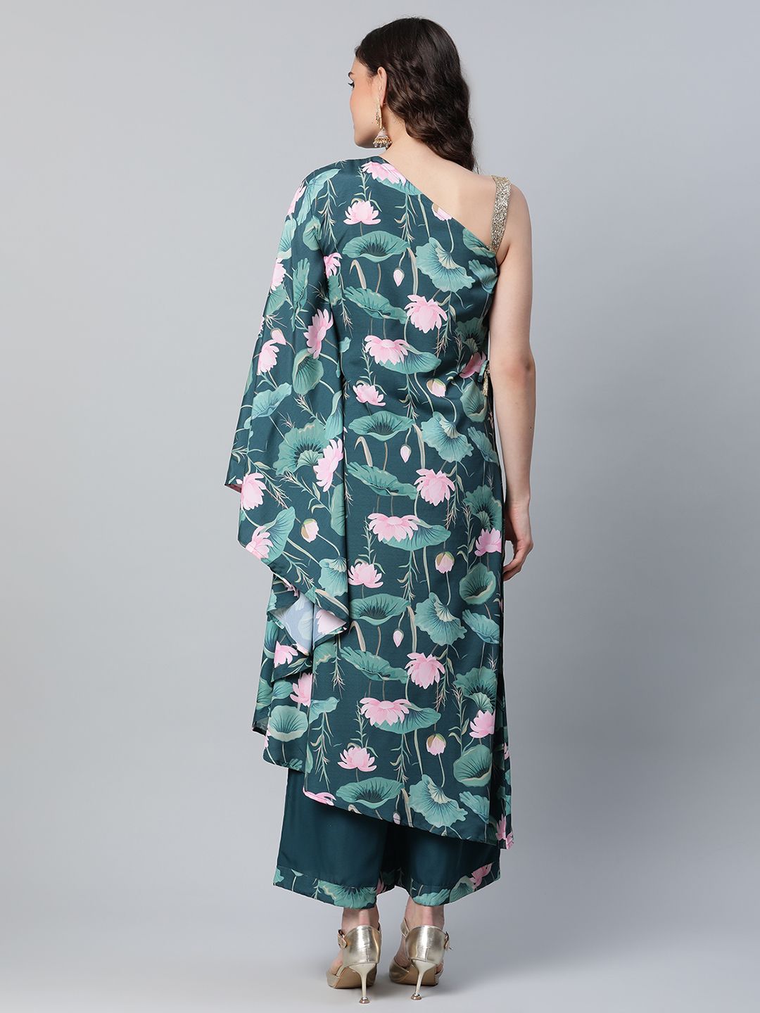 Green Floral Printed Kurta with Palazzo Set