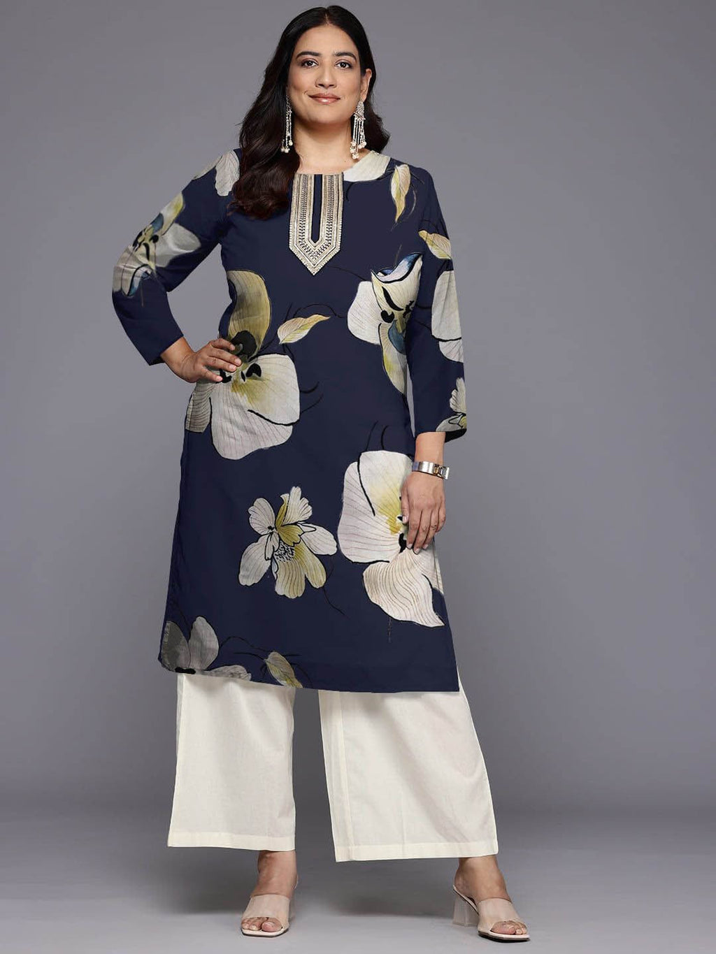 Women Floral Printed Sequinned Floral Georgette Kurta-AH