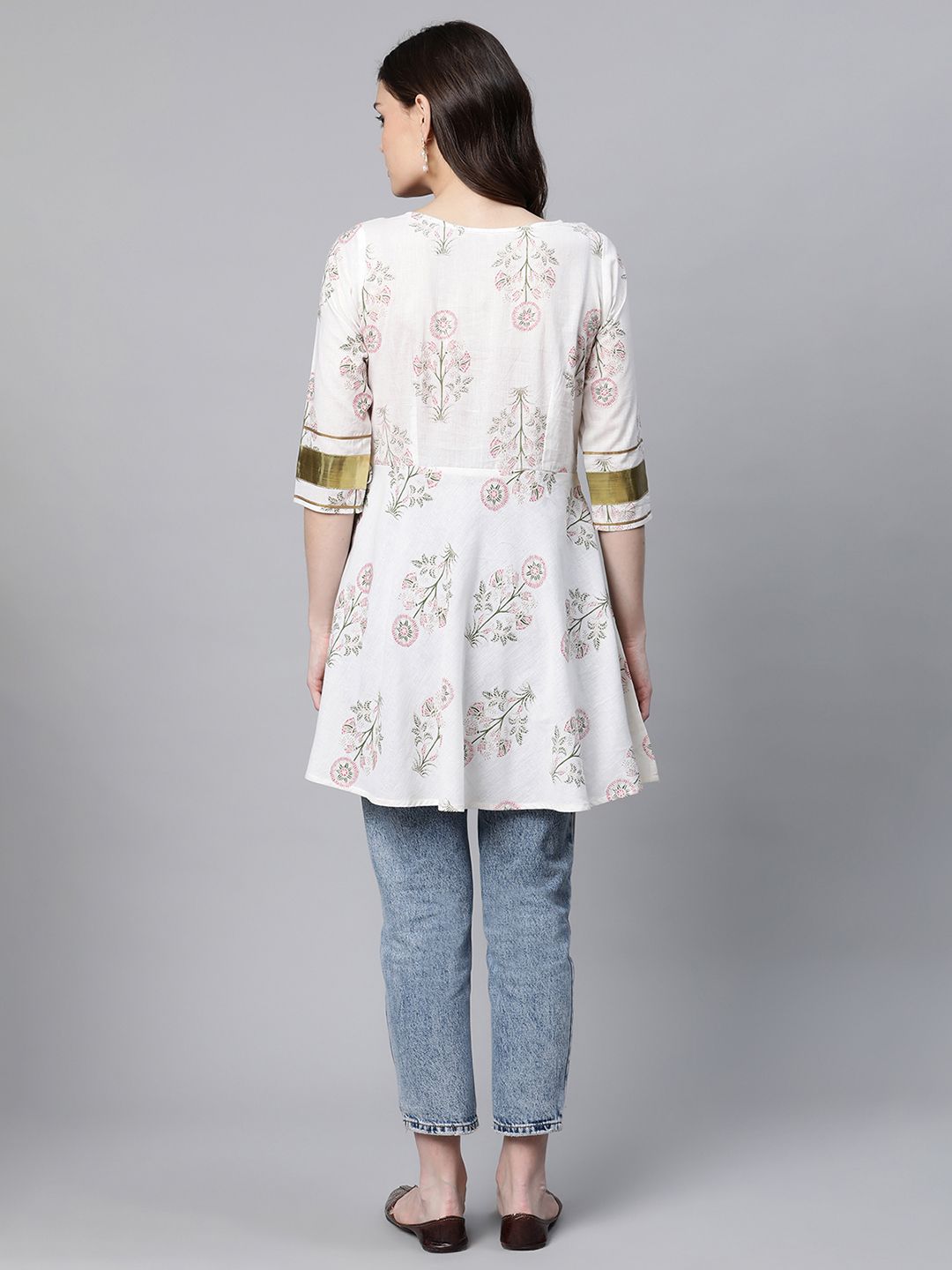 Off White Pure Cotton Floral Printed Tunic