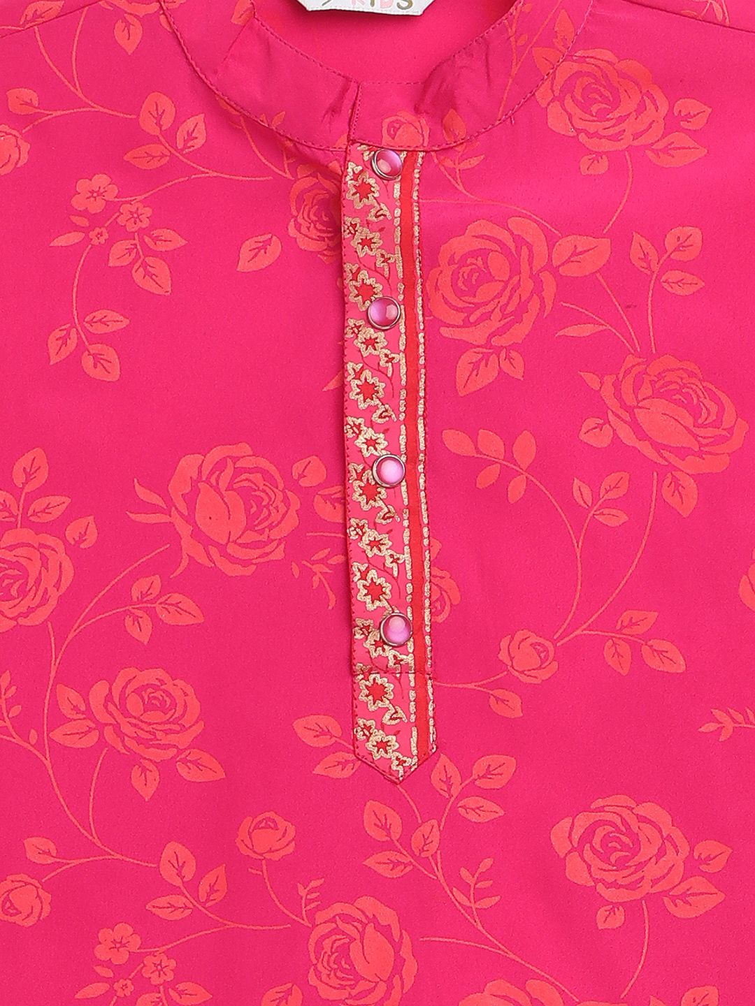 Boys Pink & Orange Khari Print Kids Kurta Churidar Set