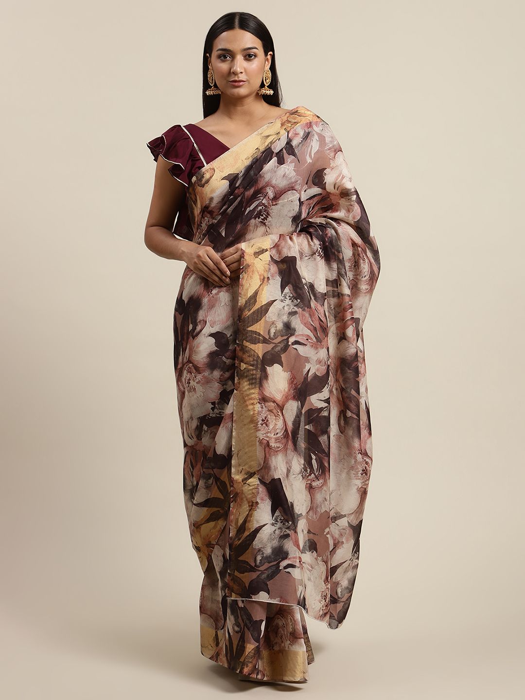 Multi Colour Chanderi Digital Print Floral Saree