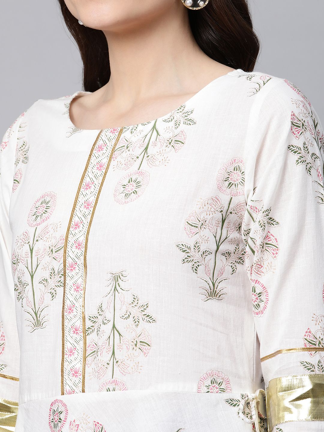 Off White Pure Cotton Floral Printed Tunic