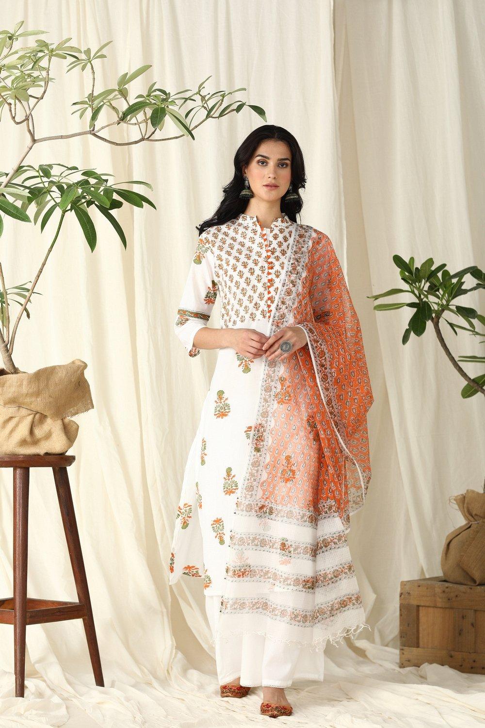 Orange Sanganeri Kota Printed Dupatta