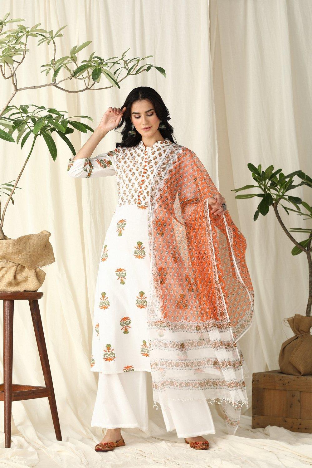 Orange Sanganeri Kota Printed Dupatta