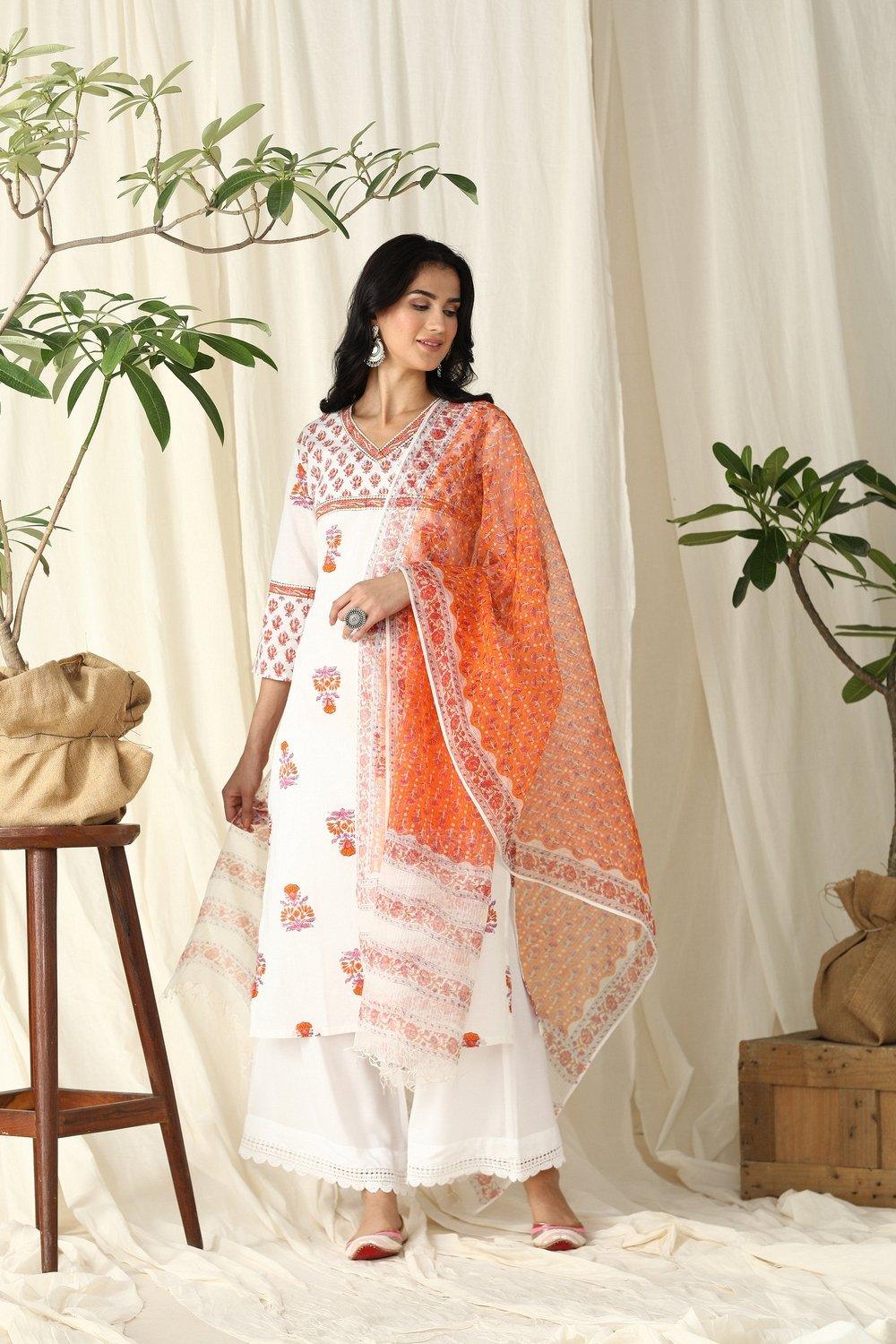 Orange Sanganeri Kota Printed Dupatta