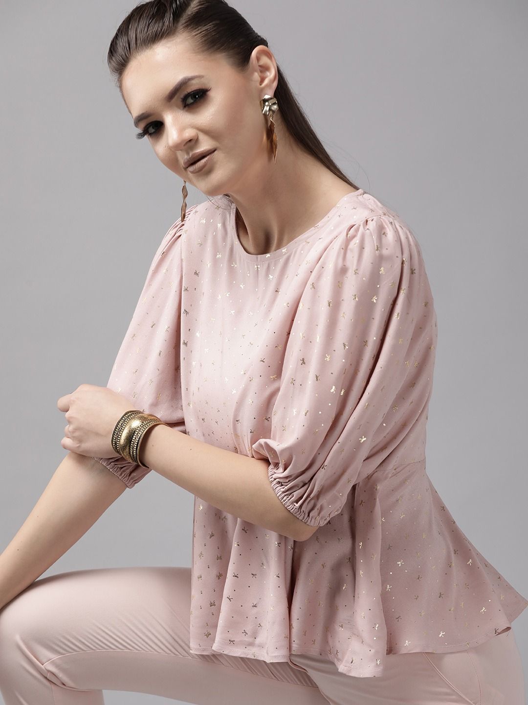 Pink Rayon Gold Foil Print Tunic