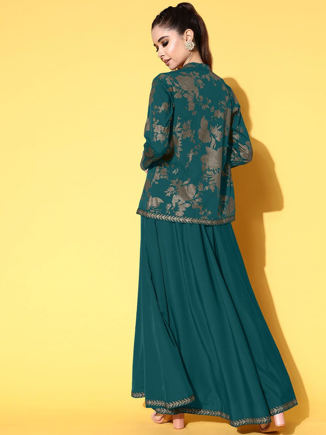 Printed Top & Jacket With Skirt-AH