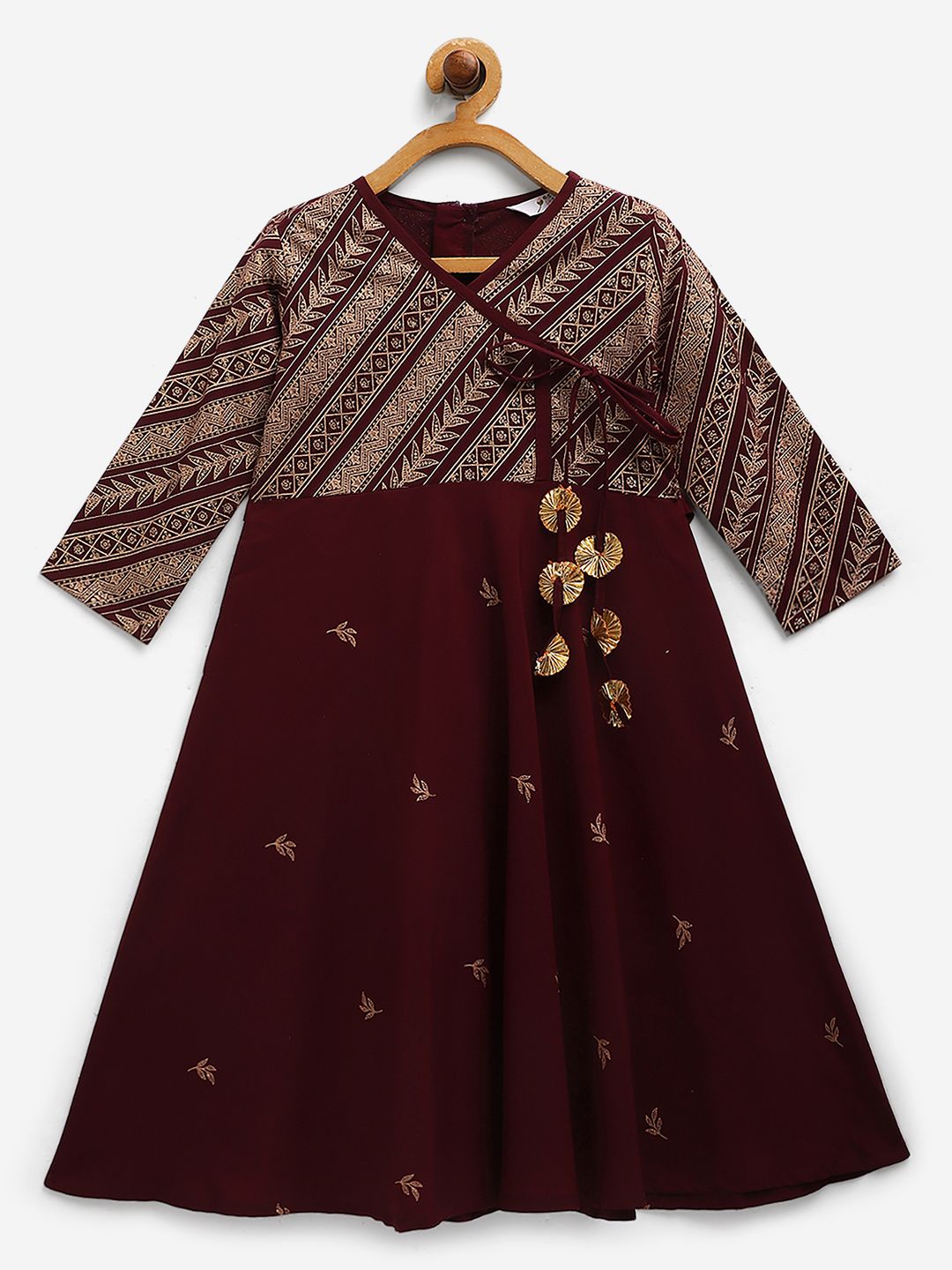 Burgundy & Gold Glitter Print Girls Kurta