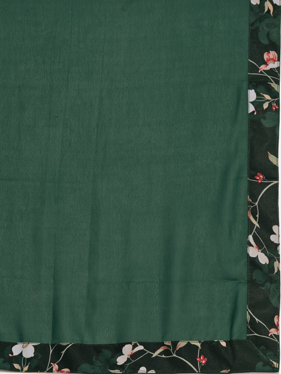 Women Green & Off White Floral Printed Angrakha Georgette Kurta With Dupatta - Inddus.com