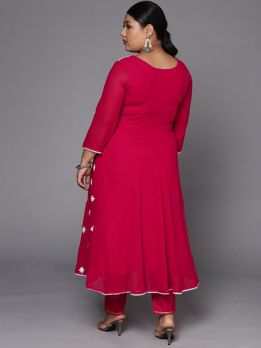 Women Magenta & White Floral Embroidered Thread Work Georgette Anarkali Kurta - Inddus.com