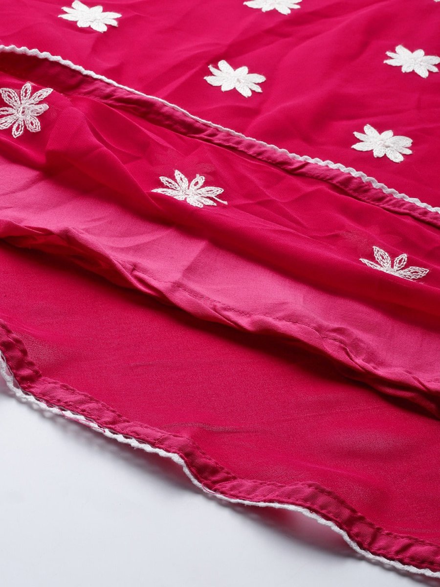 Women Magenta & White Floral Embroidered Thread Work Georgette Anarkali Kurta - Inddus.com
