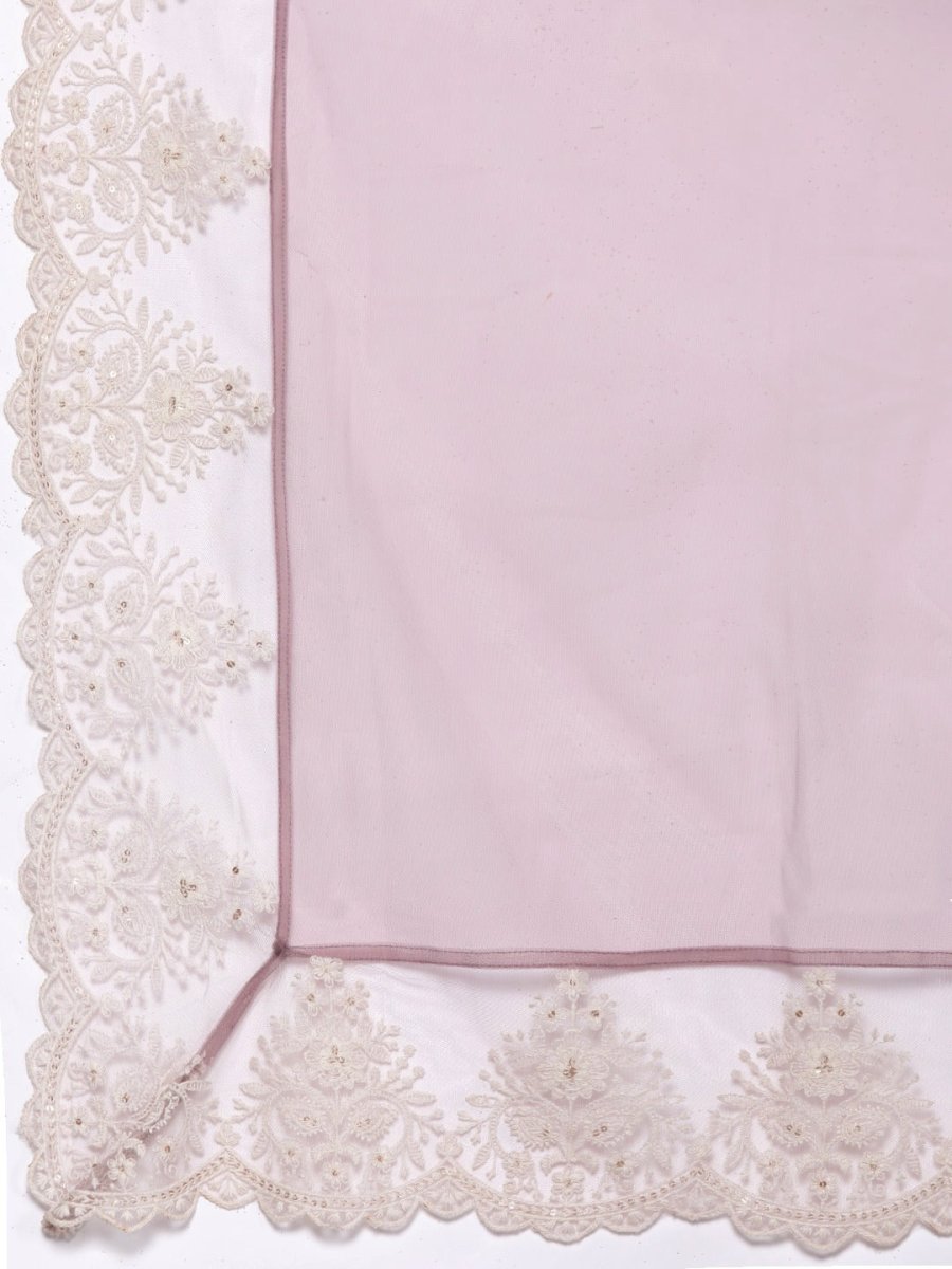 Women Mauve & White Solid Lace Inserts Kurta with Trousers & Net Dupatta - Inddus.com
