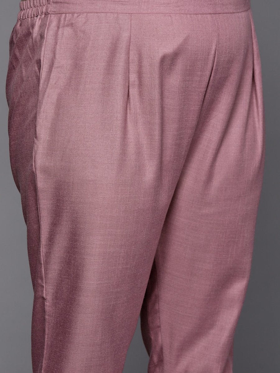 Women Mauve & White Solid Lace Inserts Kurta with Trousers & Net Dupatta - Inddus.com