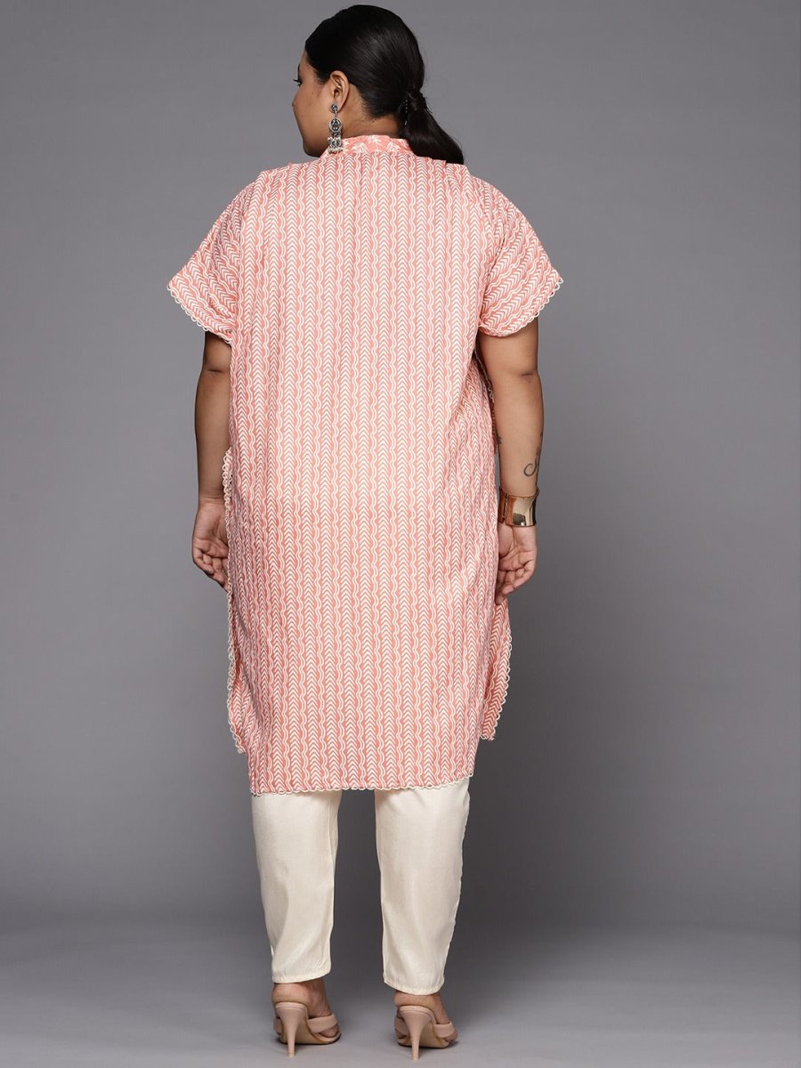 Women Pink & White Striped Gotta Patti Kaftan Kurta - Inddus.com