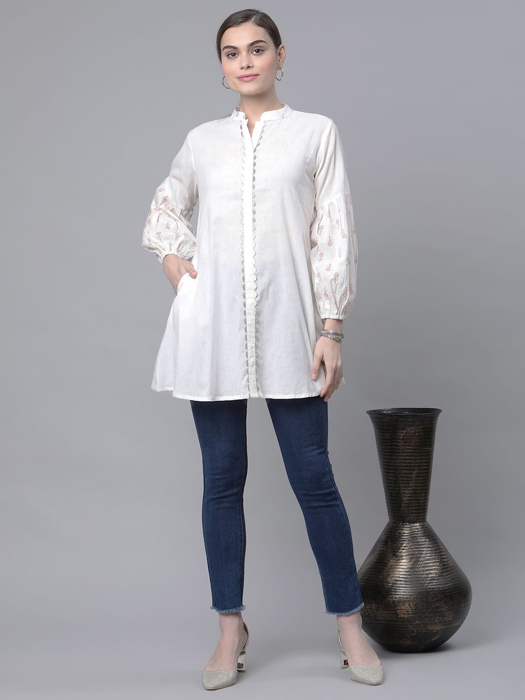 Off White Pure Cotton Printed Tunic