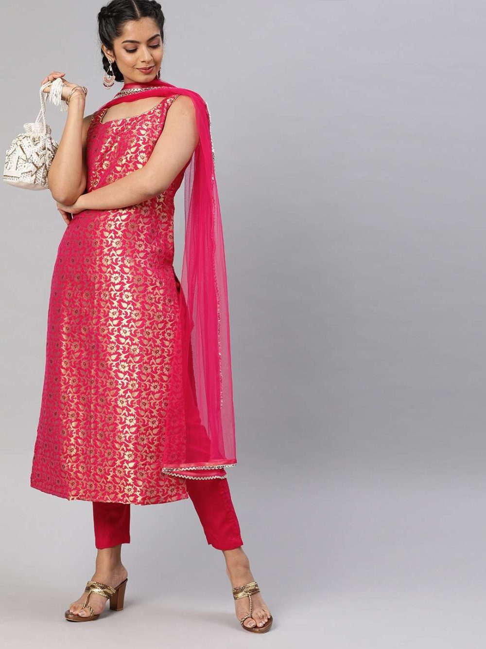 Women Embroidered Kurta With Sharara & Dupatta