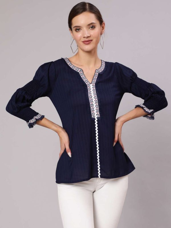 Women Blue Embellished Top