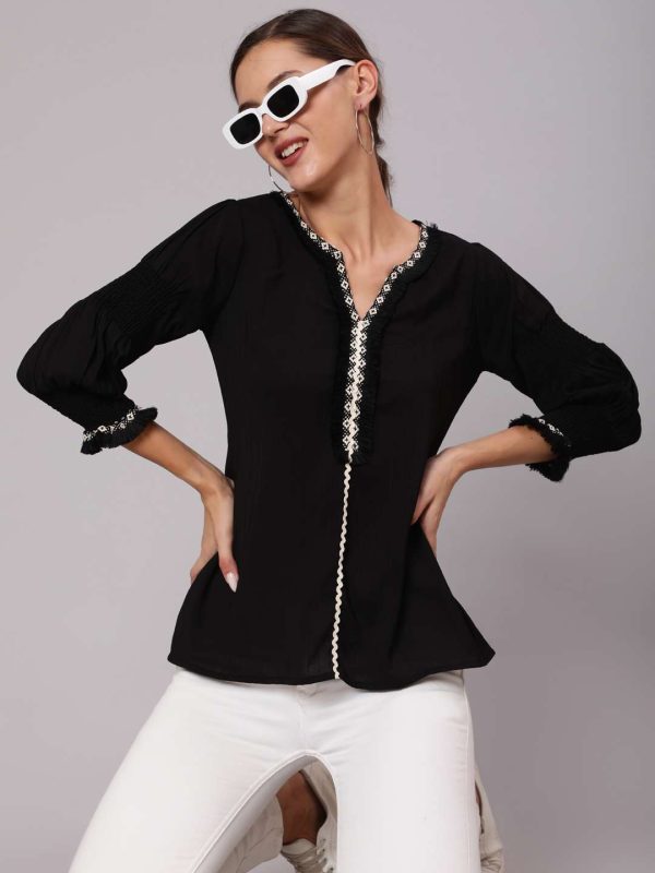 Women Embellished Top With Smocked Sleeves